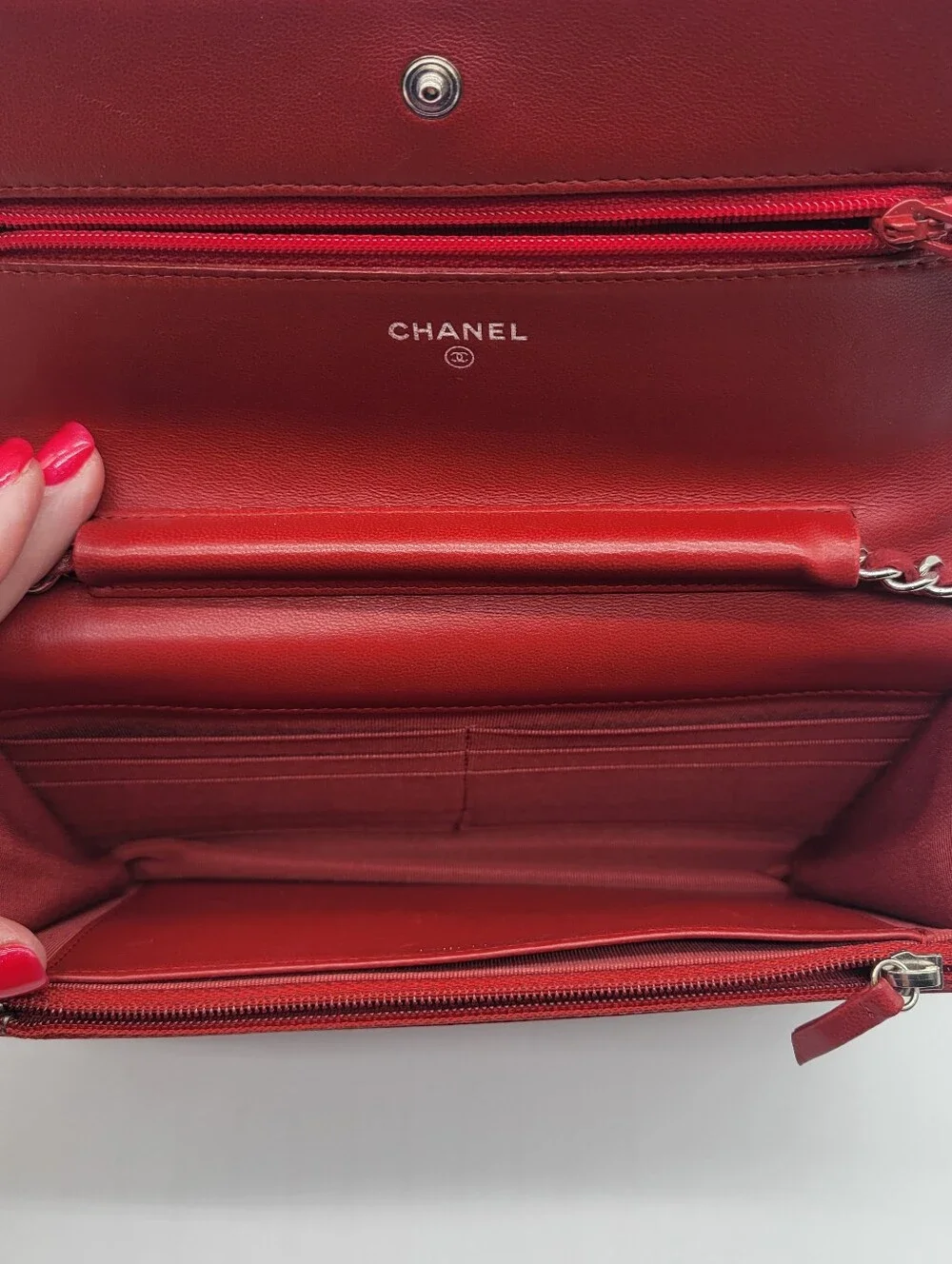 Chanel Red Quilted Leather Wallet-On-Chain (WOC)